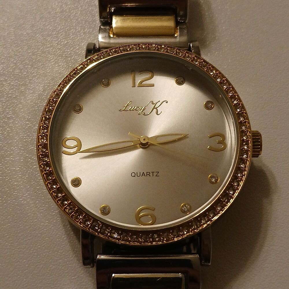 Lucky K Women's Gold Silver Tone Elegant Rhinestone Bezel Quartz Watch LUK45B